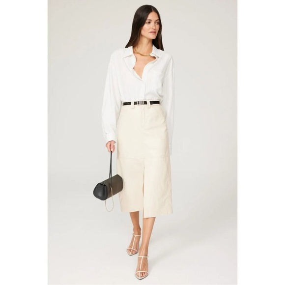 A.L.C Alden Faux Leather Front Back Slit Midi Skirt Size 4 - Picture 4 of 16